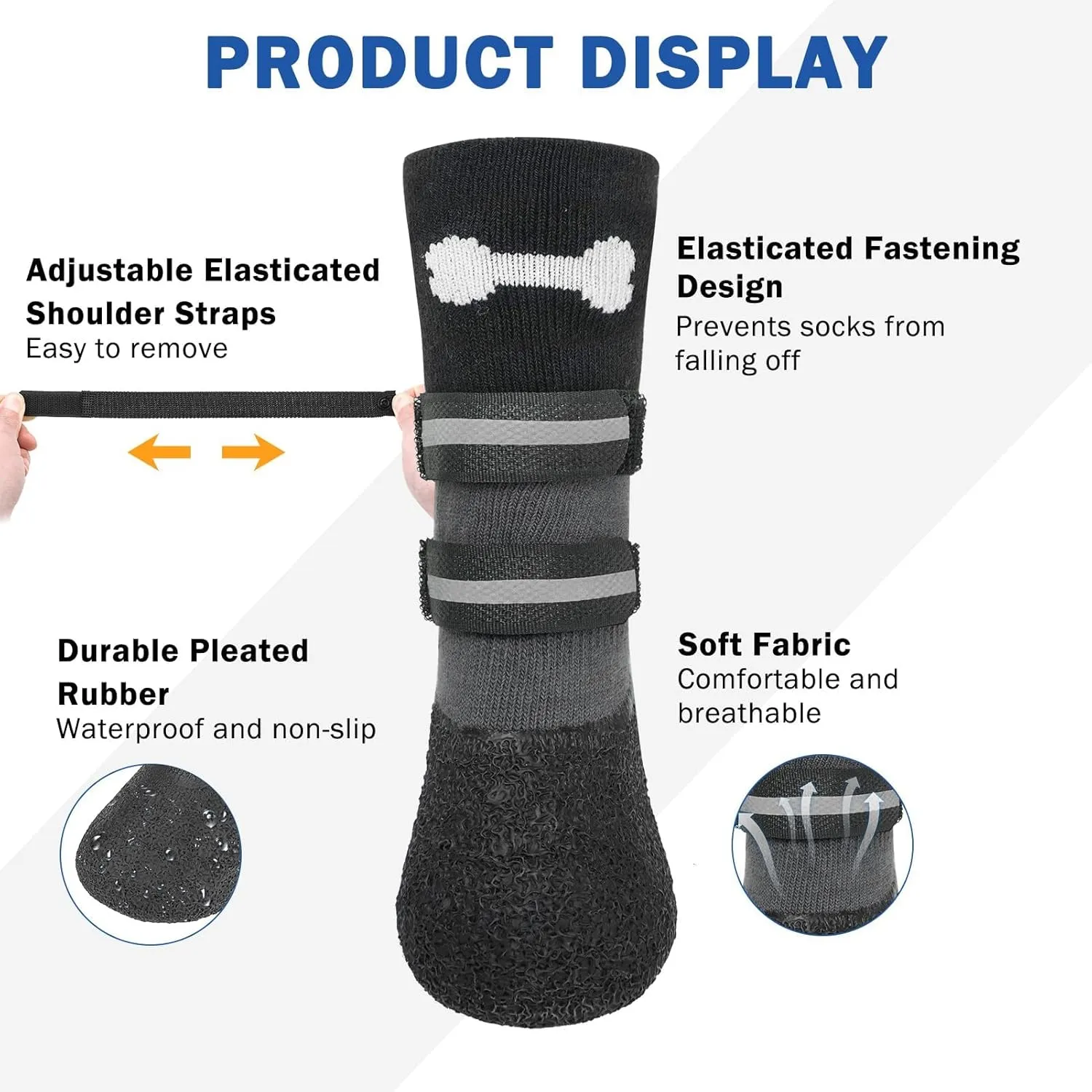 SCENEREAL Anti Slip Dog Socks Boots, Dog Shoes for Hot/Cold Pavement Snow Rain Days, Waterproof Grip Doggy Booties for Hardwood Floor, Winter Paw Protectors for Small Medium Large Senior Old Dogs