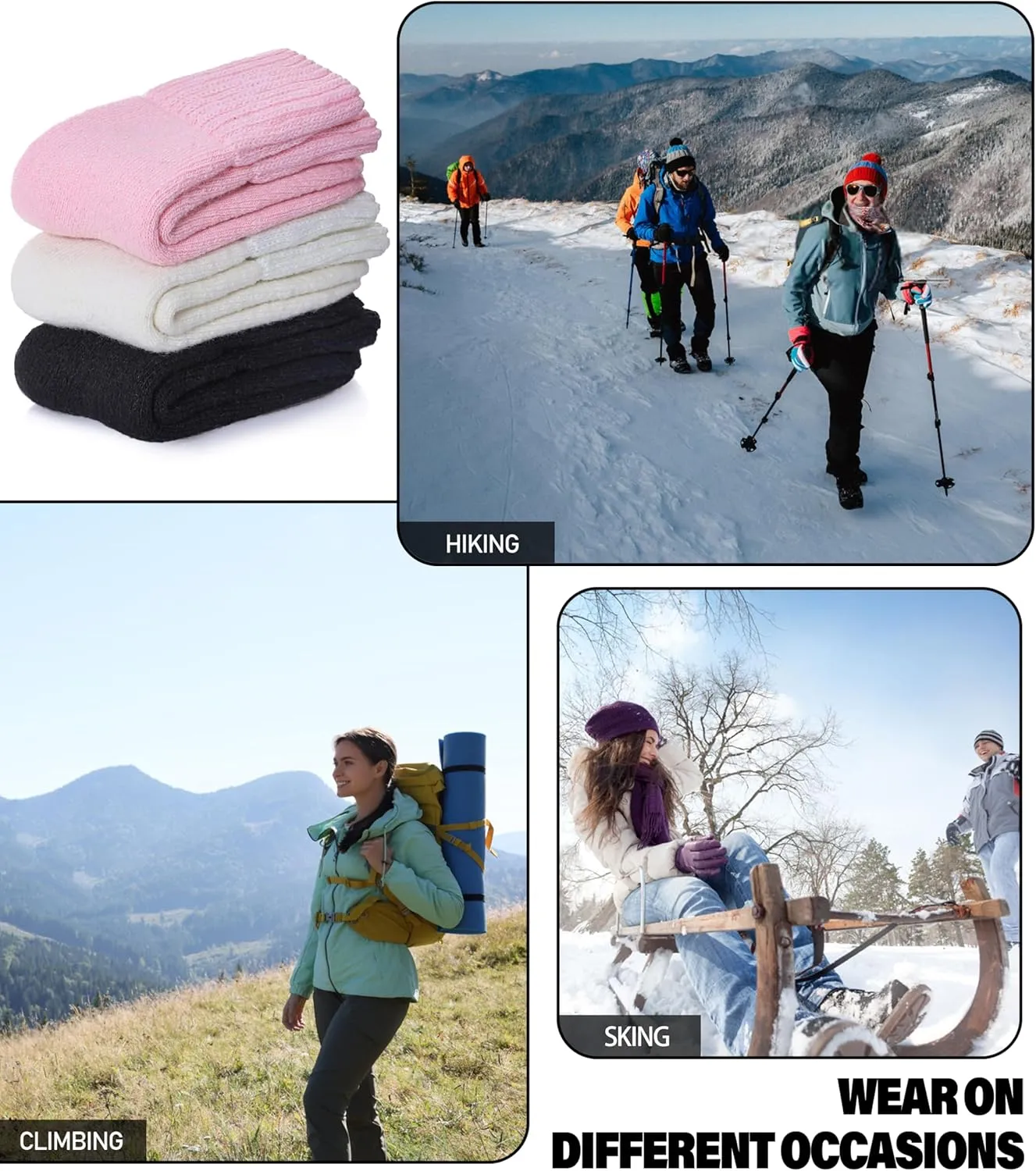 SDBING Boot Socks for Women Winter Warm Soft Cozy Thick Thermal Hiking Crew Socks Gift 3 Pairs