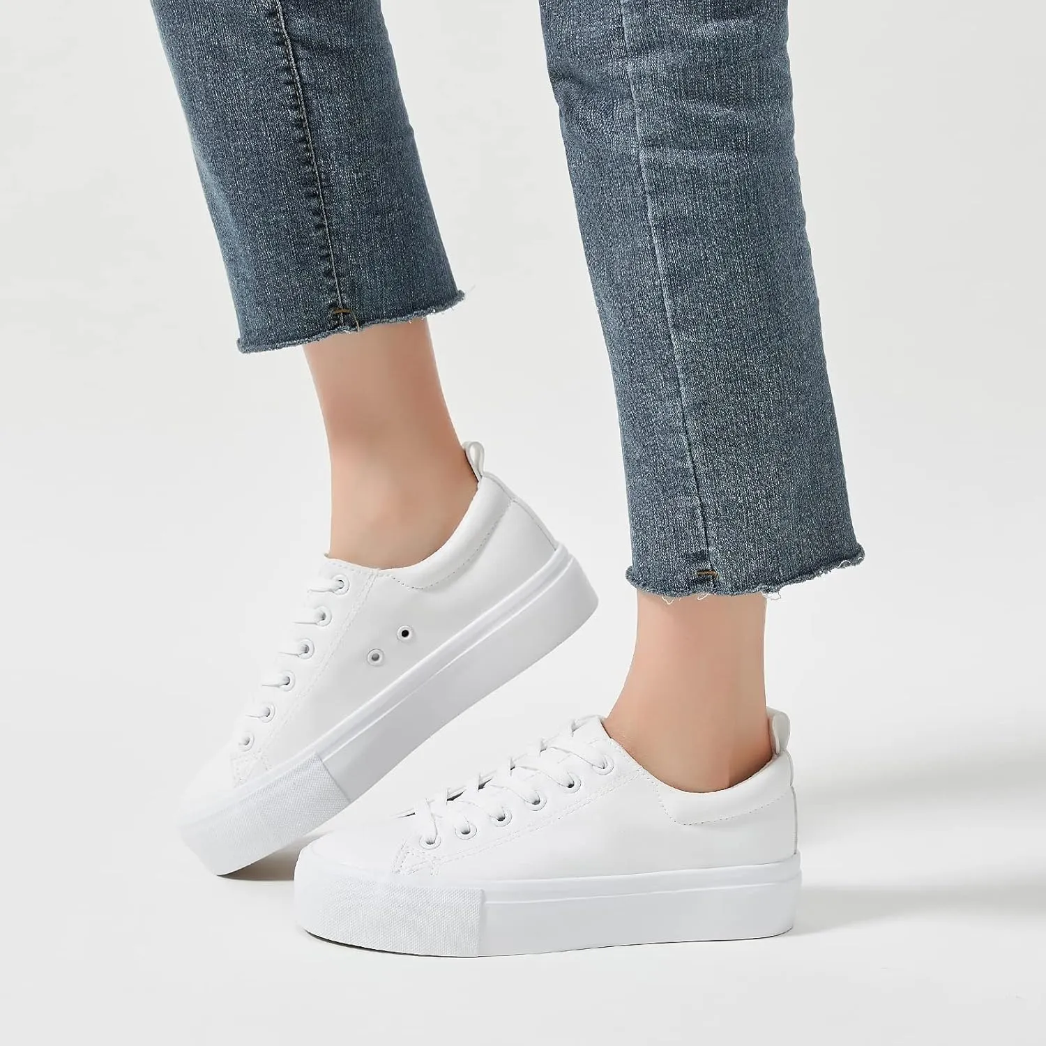 SERNIAL Womens White Platform Sneakers PU Leather Platform Shoes Walking Shoes for Women