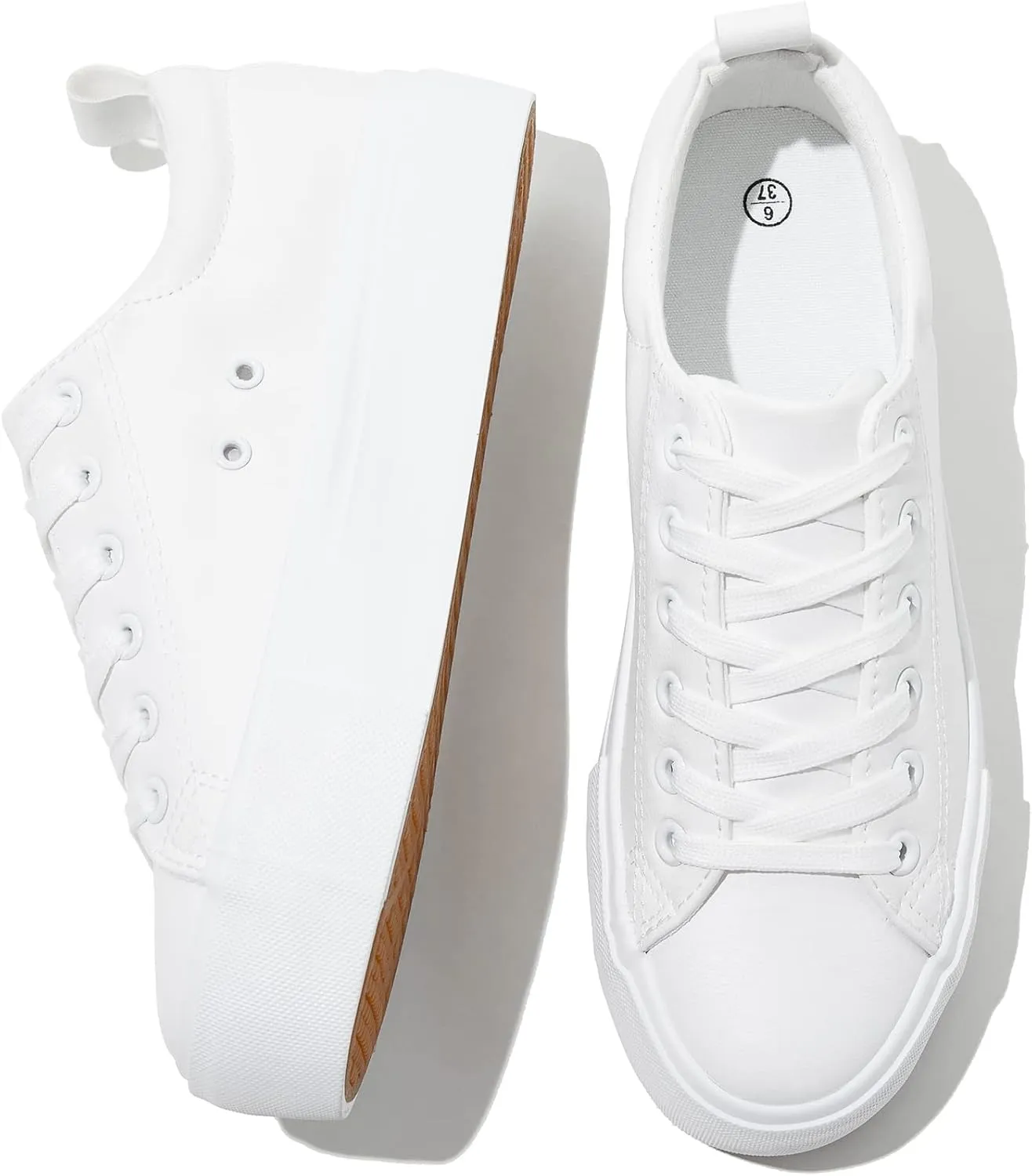 SERNIAL Womens White Platform Sneakers PU Leather Platform Shoes Walking Shoes for Women