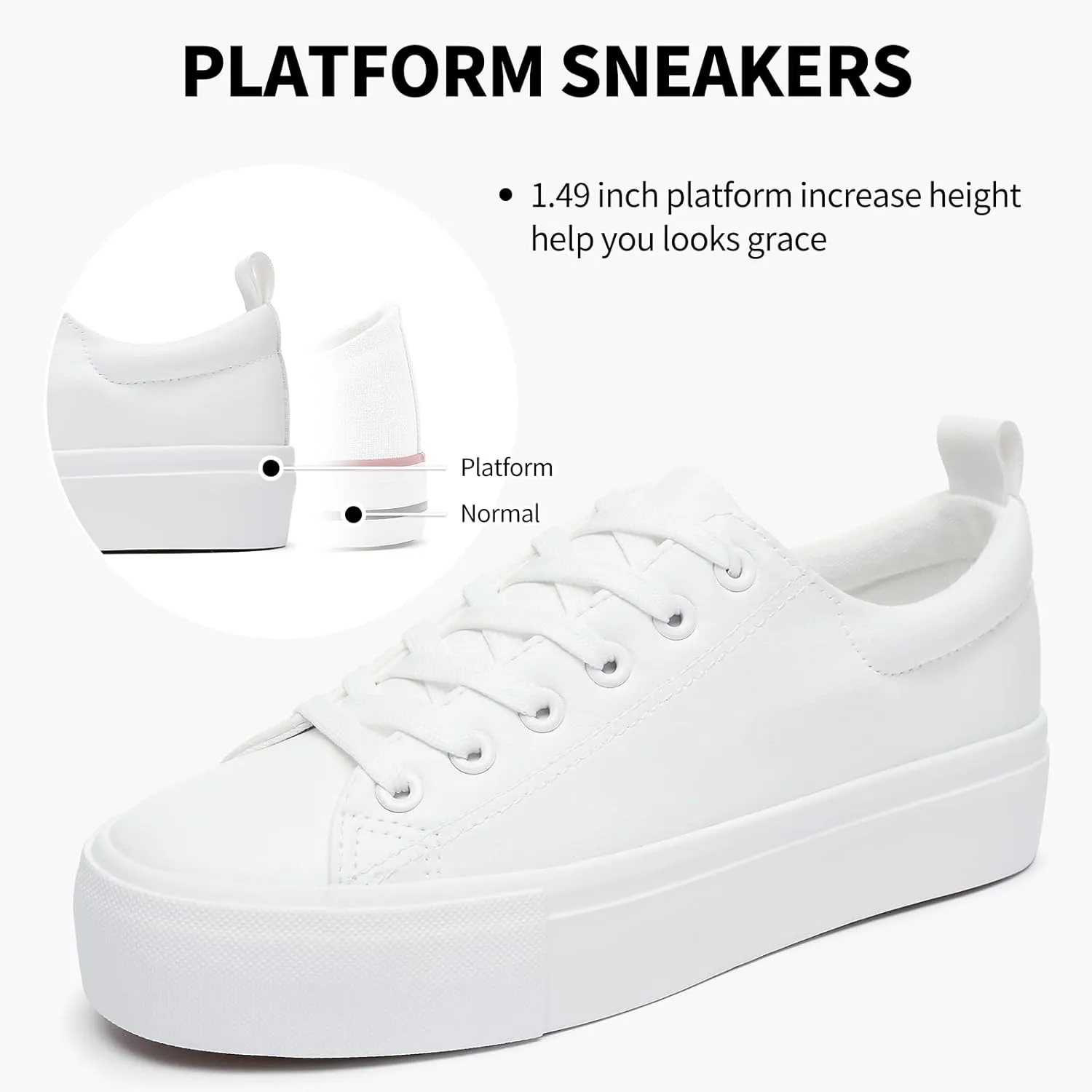 SERNIAL Womens White Platform Sneakers PU Leather Platform Shoes Walking Shoes for Women