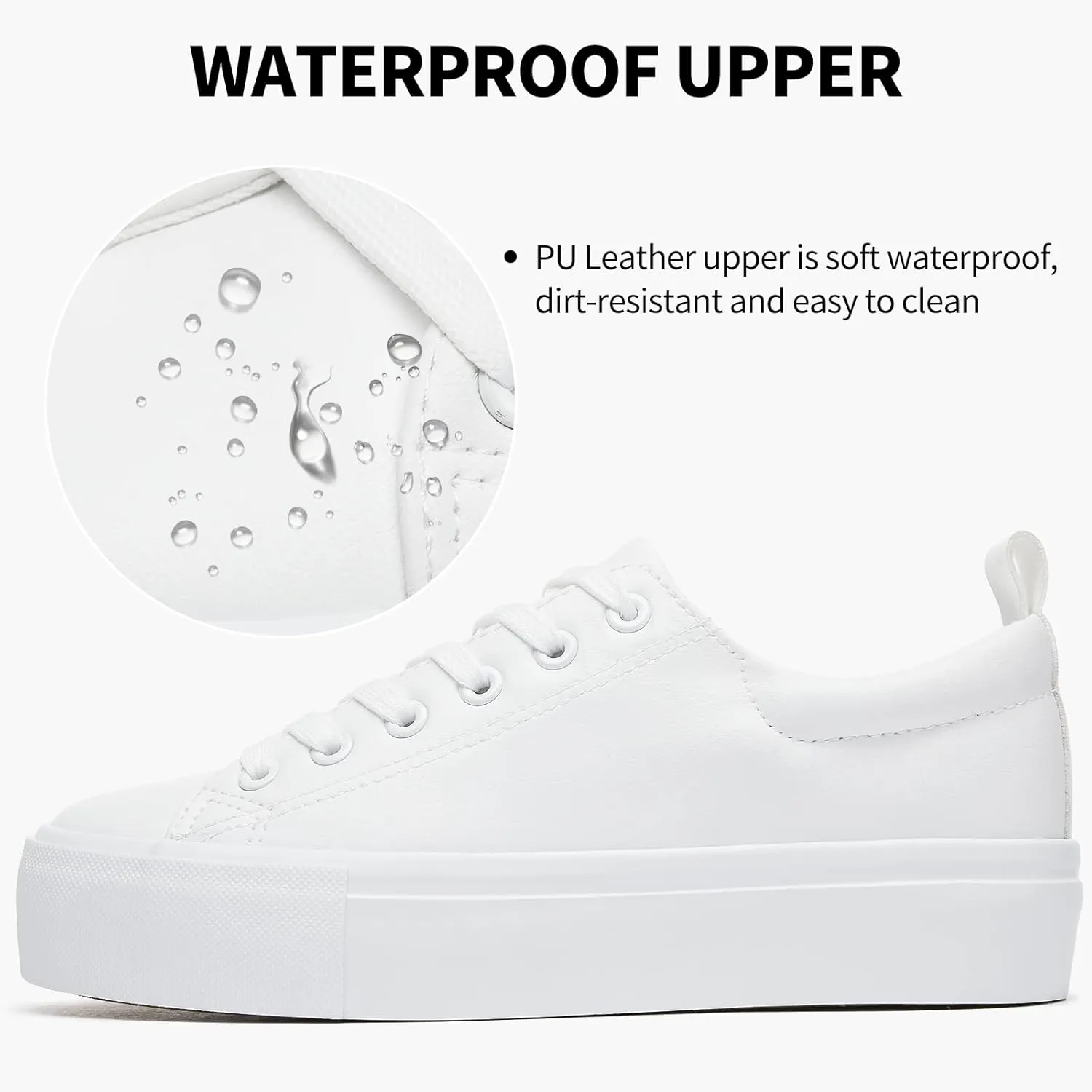 SERNIAL Womens White Platform Sneakers PU Leather Platform Shoes Walking Shoes for Women