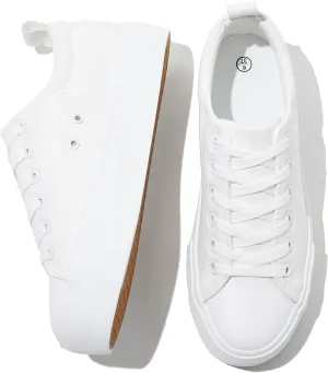 SERNIAL Womens White Platform Sneakers PU Leather Platform Shoes Walking Shoes for Women