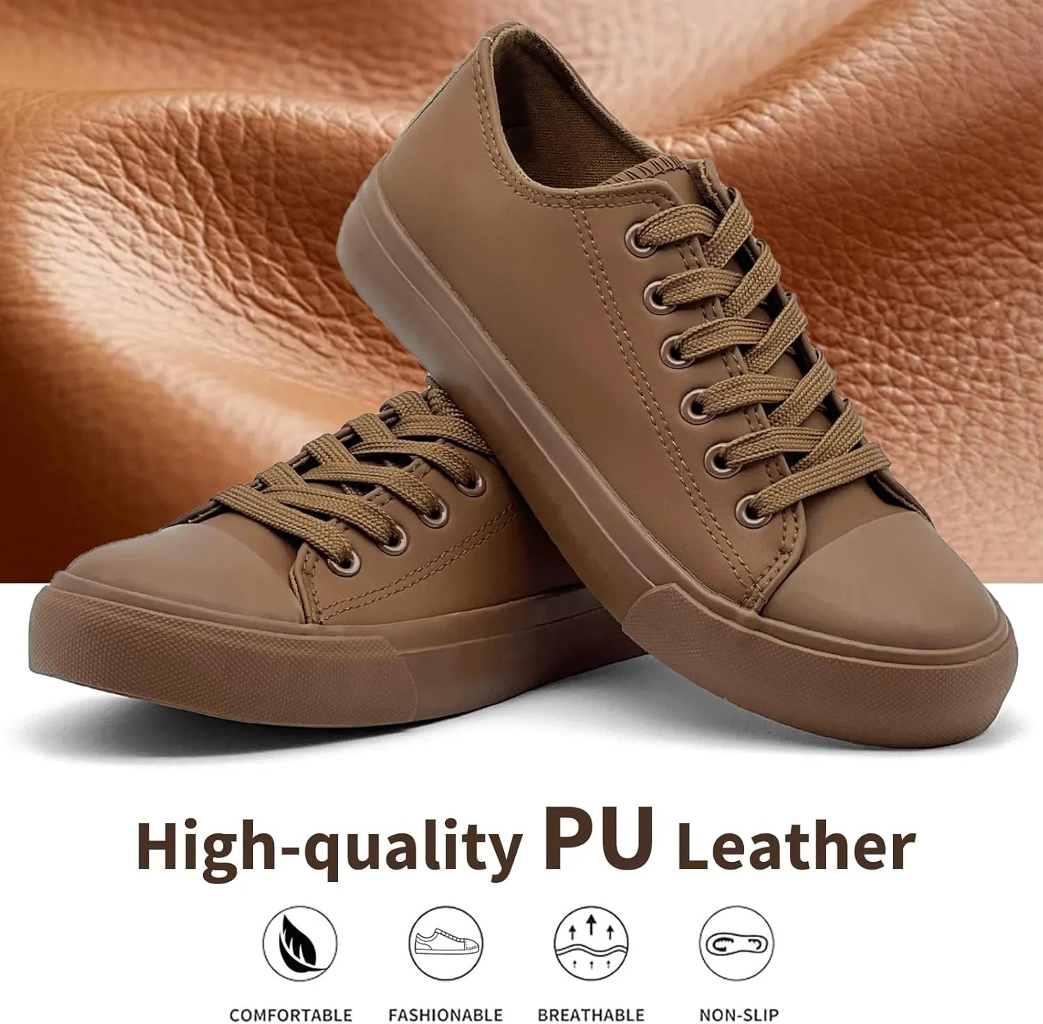 sharllen Women's Fashion PU Leather Sneakers Men's Classic Lace up Casual Walking Running Shoes Comfortable Black White Tennis Shoes