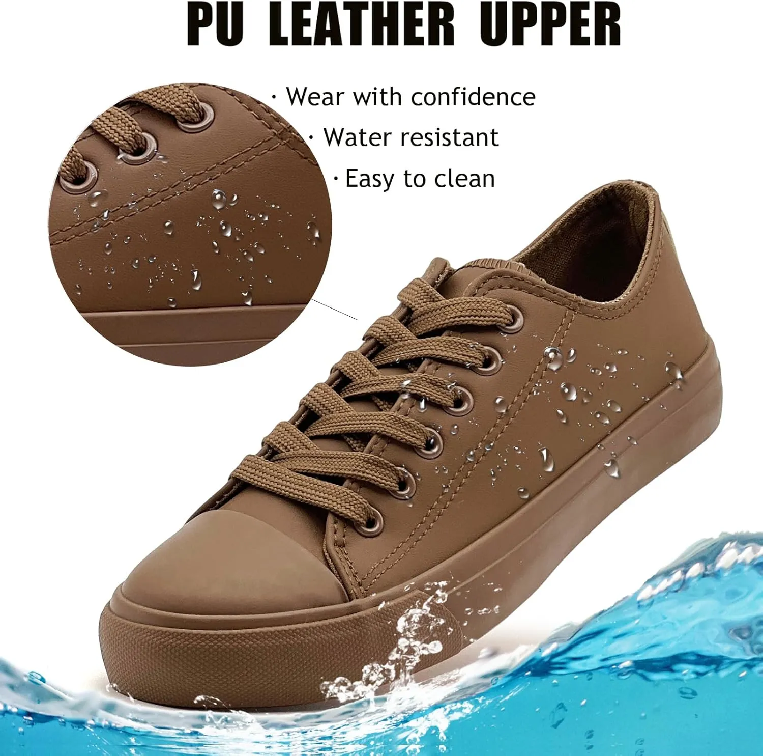 sharllen Women's Fashion PU Leather Sneakers Men's Classic Lace up Casual Walking Running Shoes Comfortable Black White Tennis Shoes