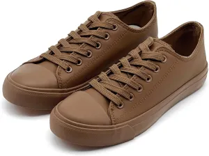 Sharllen Women's Fashion Sneaker - Low Top PU Leather Sneakers for Women & Men - Classic Lace up Casual Walking & Running Shoes - Black & White Tennis Shoes