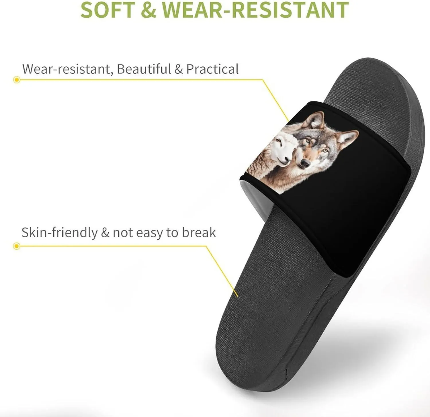 Sheep & Wolf Shower Sandals PVC Pillow Slippers Bath Slip On Home Shoes Non-Slip for Outdoor