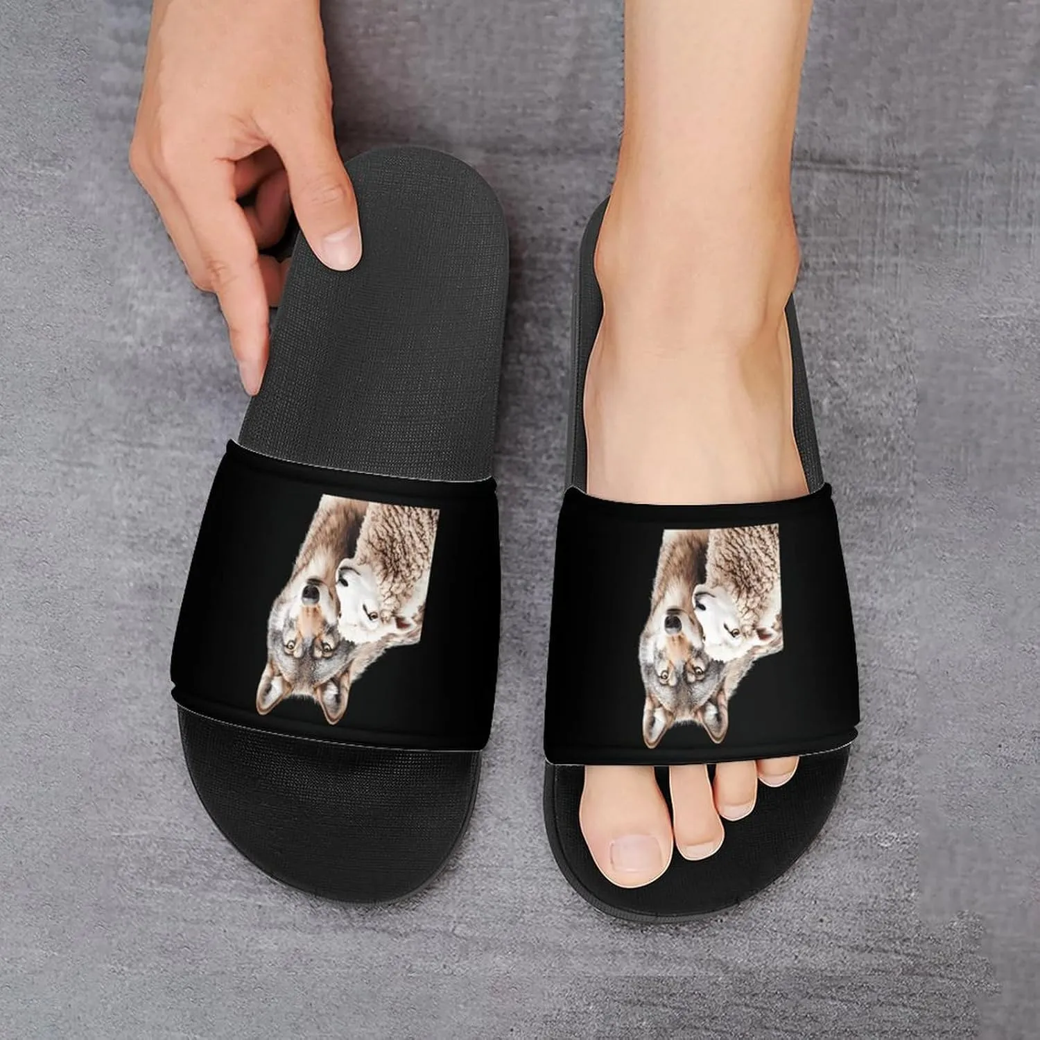 Sheep & Wolf Shower Sandals PVC Pillow Slippers Bath Slip On Home Shoes Non-Slip for Outdoor