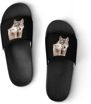 Sheep & Wolf Shower Sandals PVC Pillow Slippers Bath Slip On Home Shoes Non-Slip for Outdoor