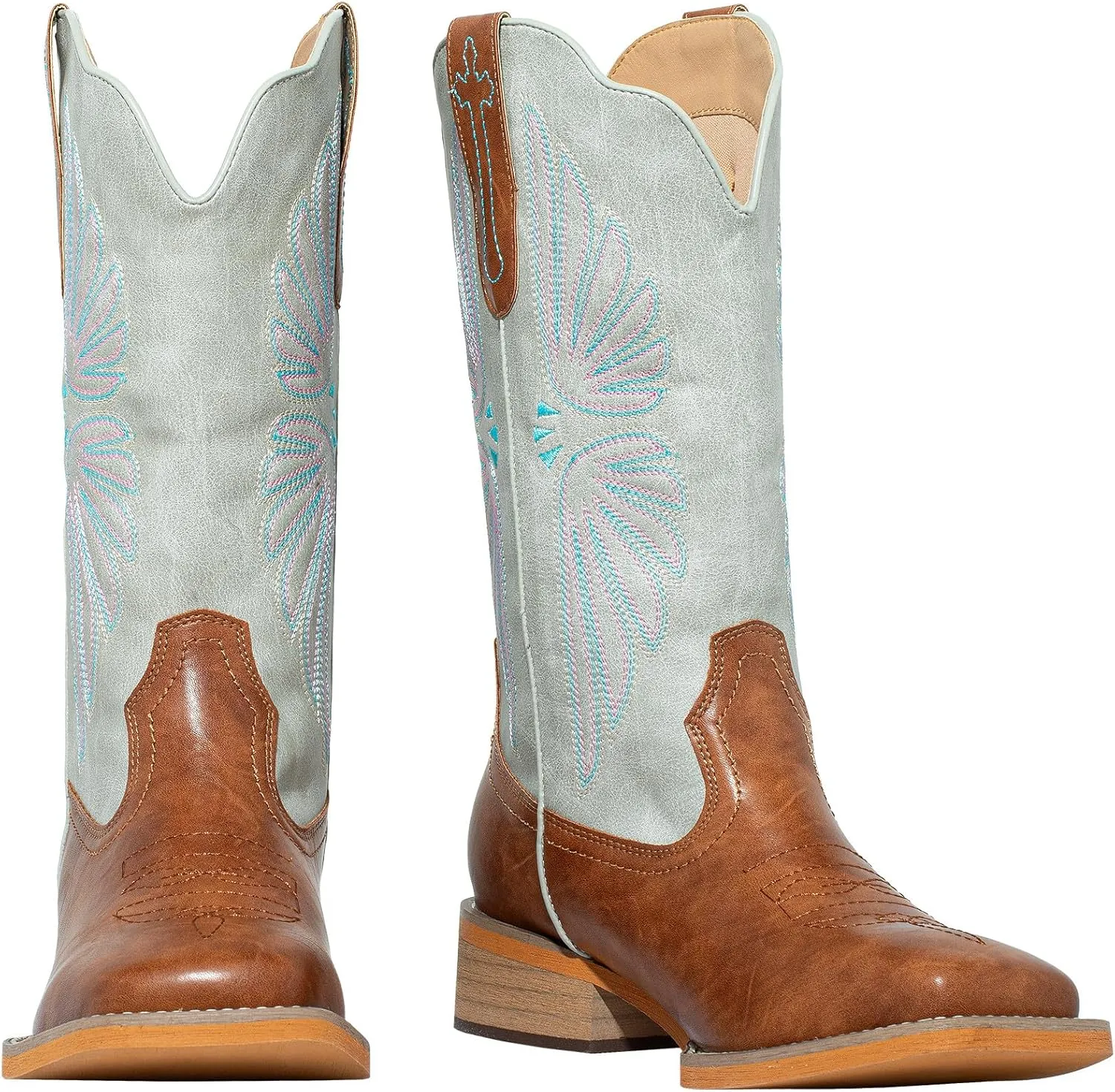 SheSole Women's Cowboy Boots Square Toe Cowgirl Boots Wide Calf Fashion Western Boots