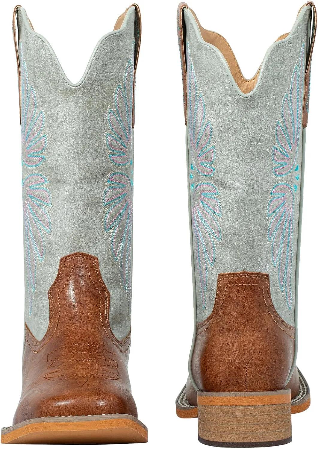 SheSole Women's Cowboy Boots Square Toe Cowgirl Boots Wide Calf Fashion Western Boots