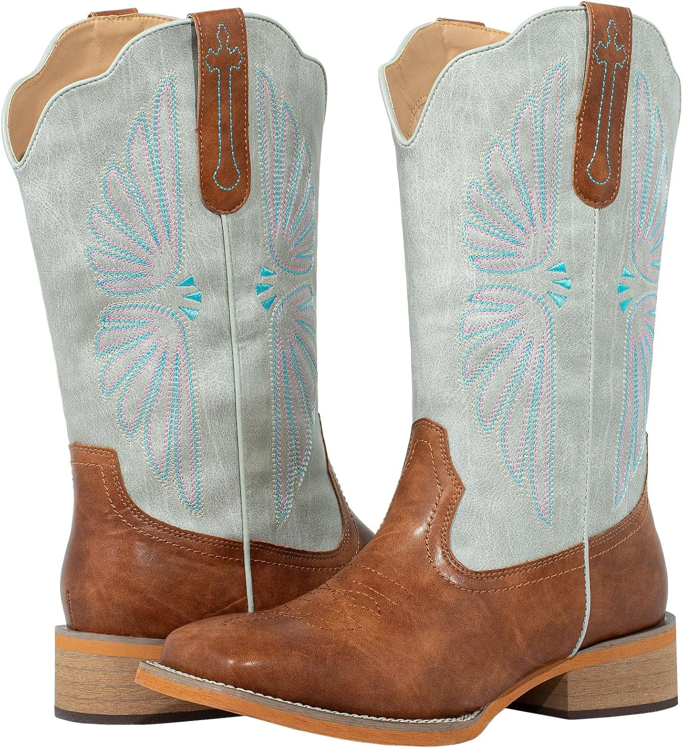 SheSole Women's Cowboy Boots Square Toe Cowgirl Boots Wide Calf Fashion Western Boots