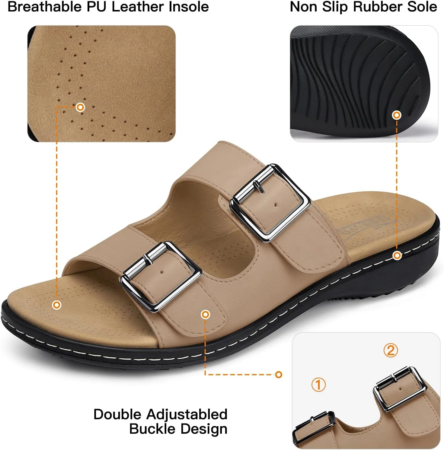 SHIBEVER Flat Sandals Women Dressy: Non Slip, Arch Support, Orthopedic, Plantar Fasciitis Comfortable Walking Sandal