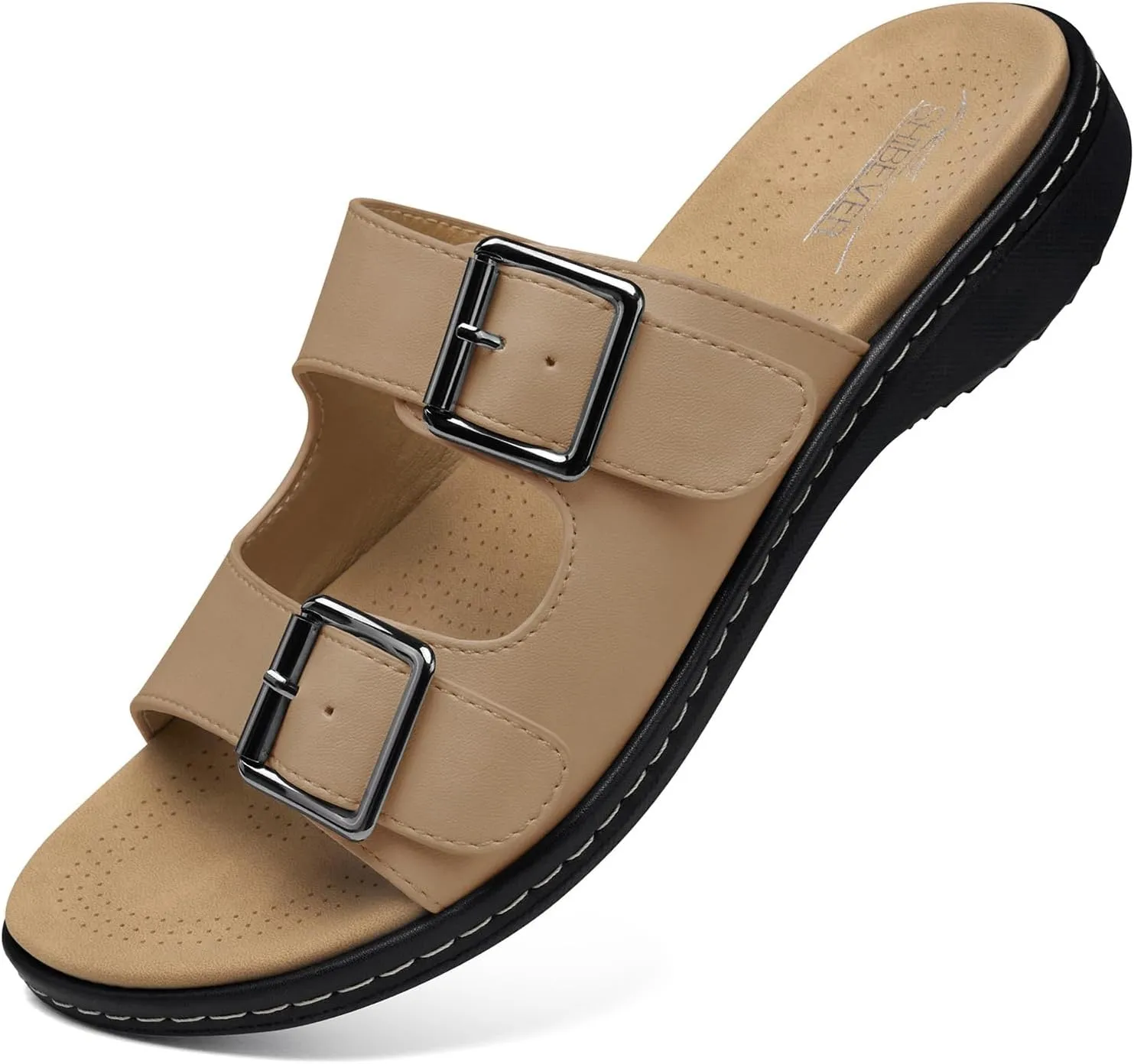 SHIBEVER Flat Sandals Women Dressy: Non Slip, Arch Support, Orthopedic, Plantar Fasciitis Comfortable Walking Sandal