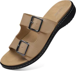 SHIBEVER Flat Sandals Women Dressy: Non Slip, Arch Support, Orthopedic, Plantar Fasciitis Comfortable Walking Sandal