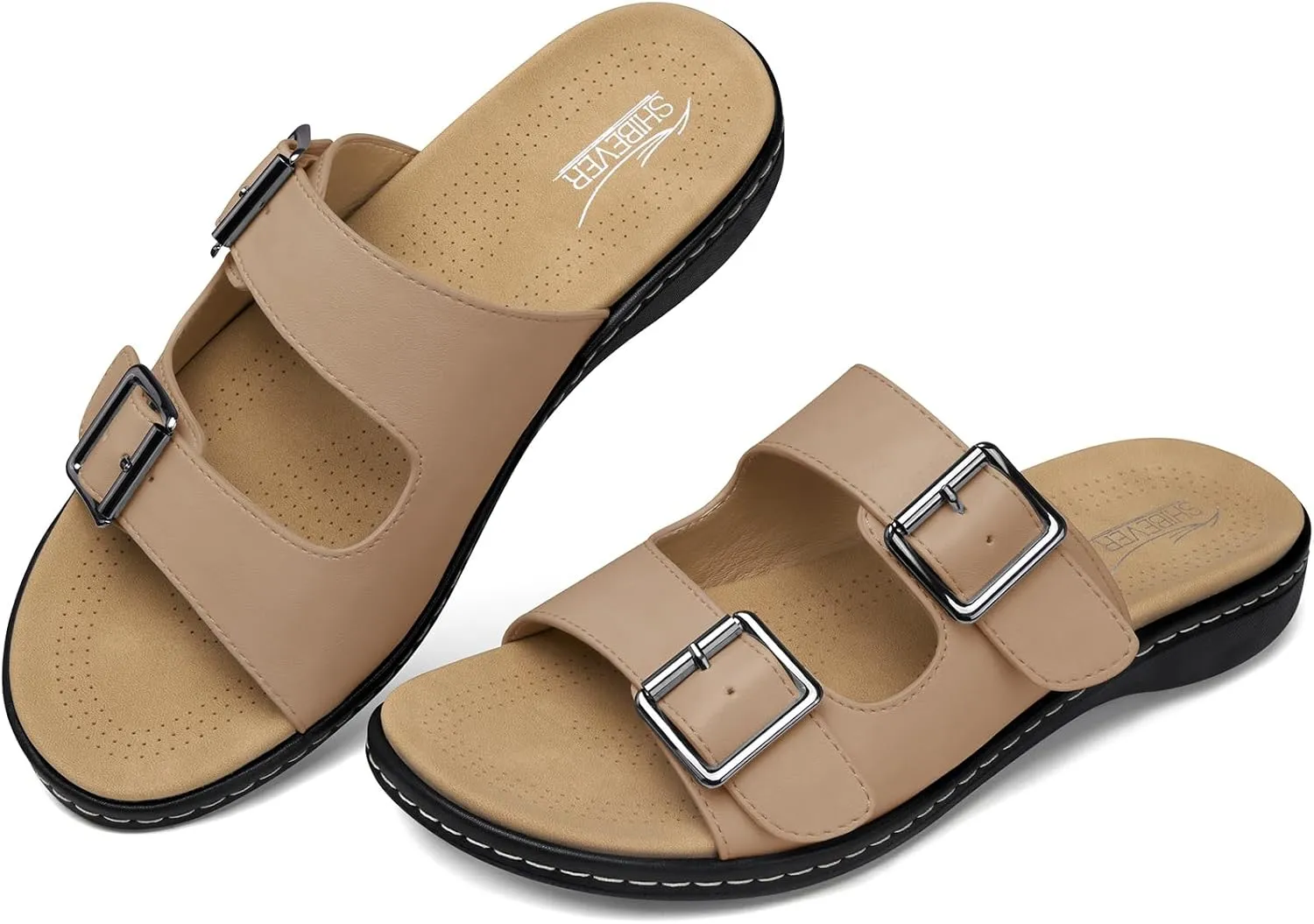 SHIBEVER Flat Sandals Women Dressy: Non Slip, Arch Support, Orthopedic, Plantar Fasciitis Comfortable Walking Sandal