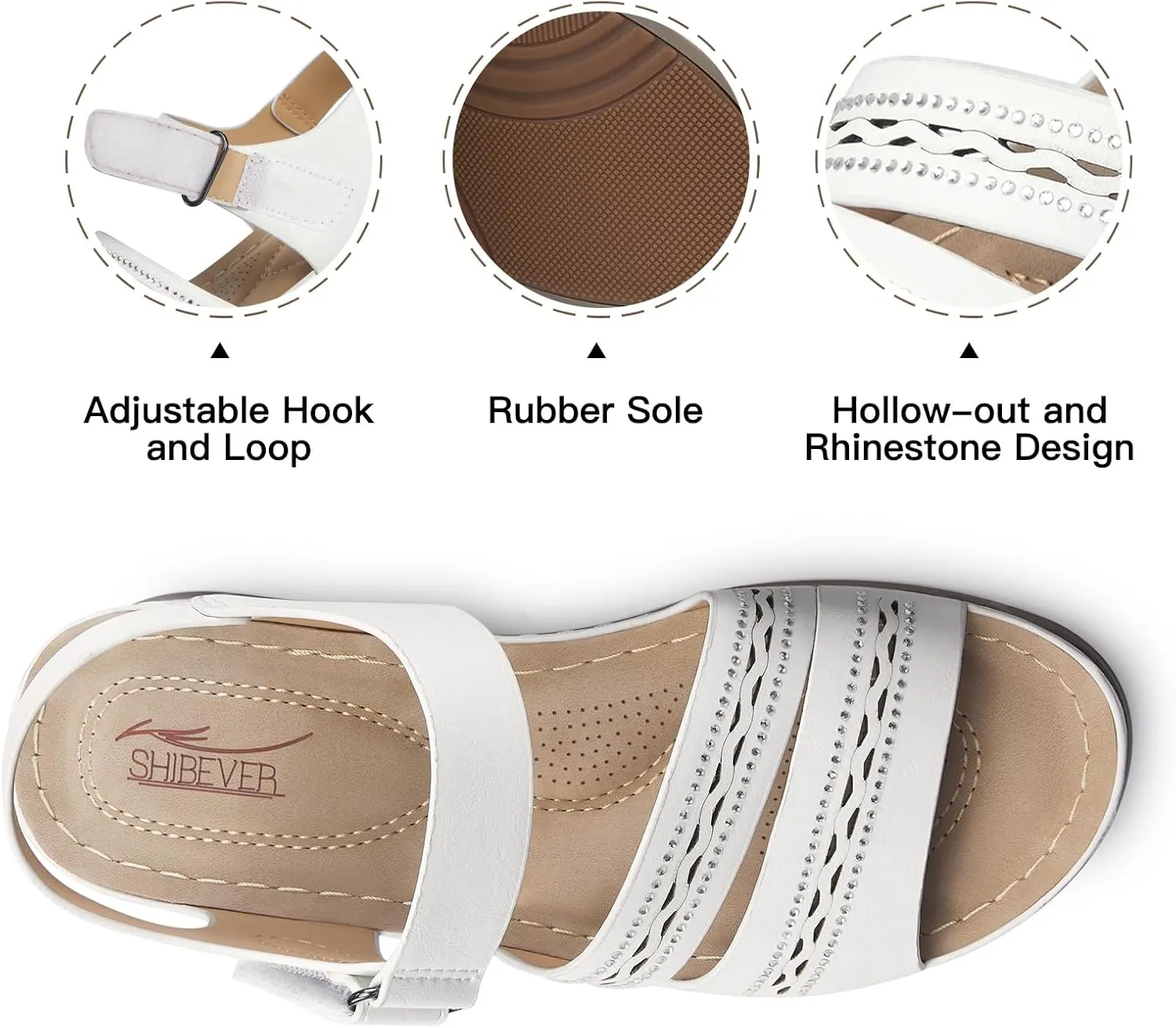 SHIBEVER Wedge Sandals for Women Dressy: Summer Walking Sandals Woman Comfortable - Casual Open Toe Rhinestone Low Wedge Shoes with Ankle Strap