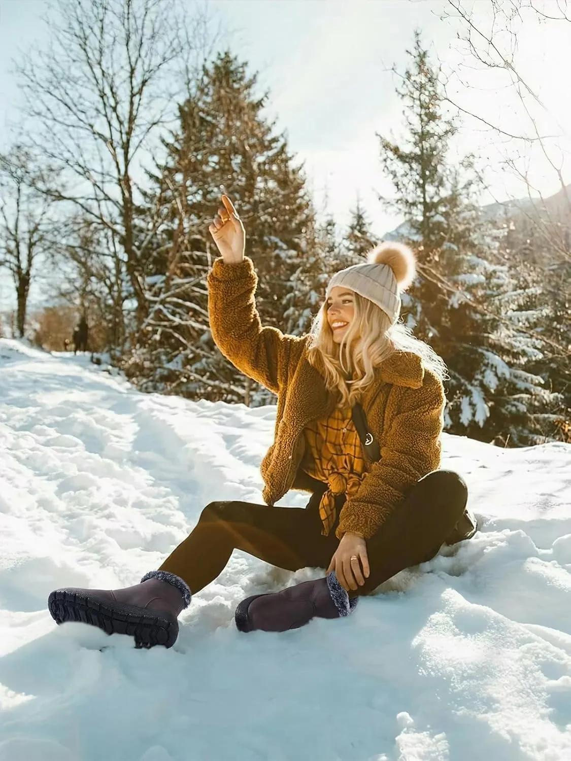 SHIBEVER Winter Boots for Women Waterproof: Womens Snow Boots Warm - Ankle Fur Lined Booties - Insulated Winter Shoes