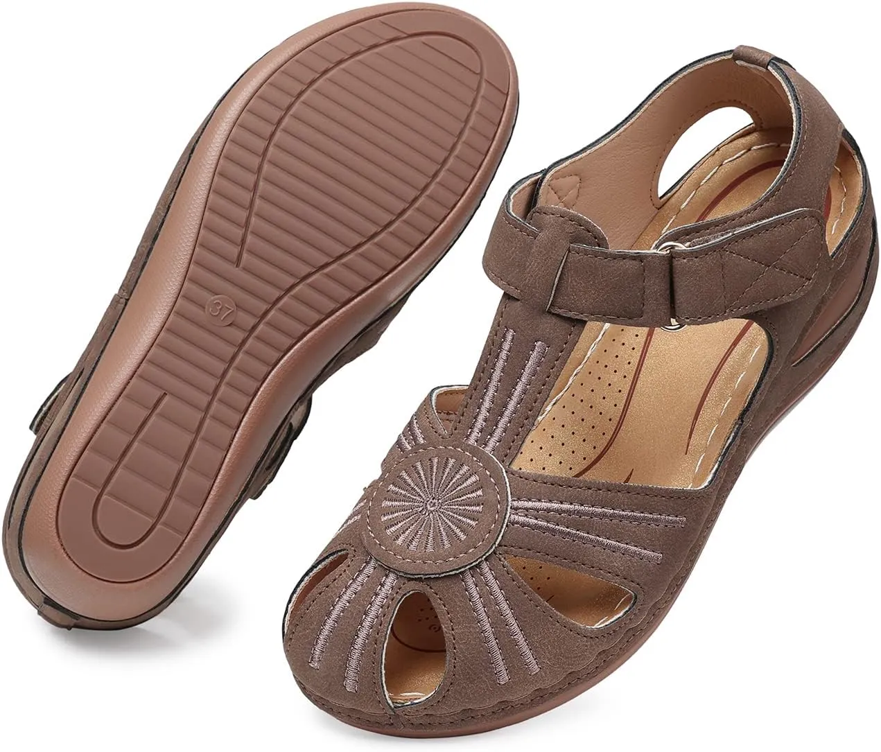 SHIBEVER Women's Wedge Sandals Summer: Closed Toe Sandals for Women Platform Dressy Wedge Size 5-11