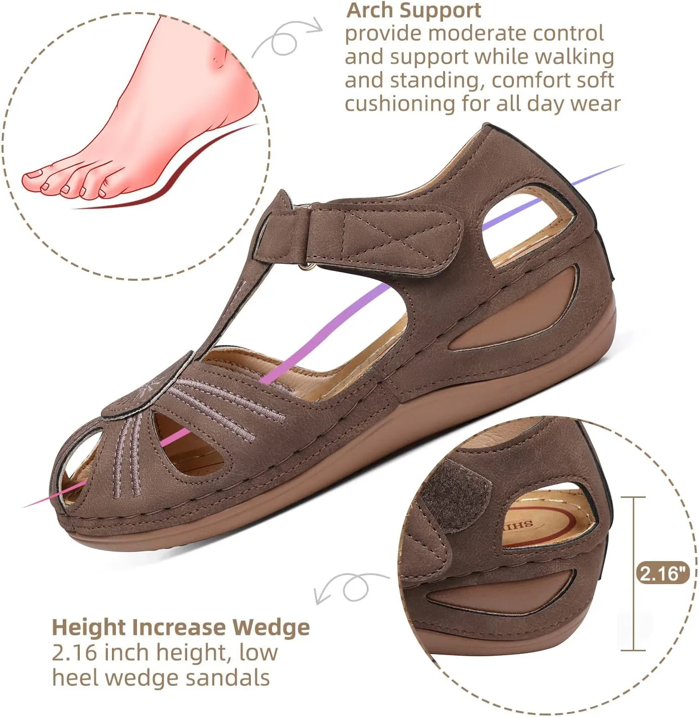 SHIBEVER Women's Wedge Sandals Summer: Closed Toe Sandals for Women Platform Dressy Wedge Size 5-11