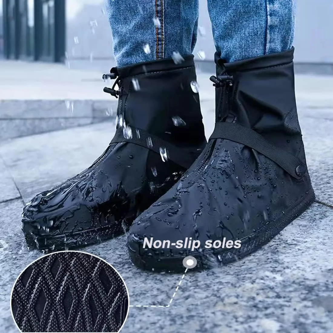 Shoe Covers with Zipper Hard Sole Version Waterproof Shoe Covers Reusable Galoshes for Rainy and Snowy Outdoors Garden etc, Rain Boots for Men Women Kid