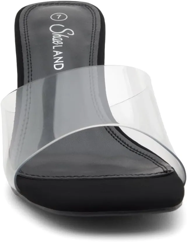 Shoe Land Clear Heels for Women – 3 Inch Chunky Heeled Mules, Transparent Slip-On Square Toe Slides | Dressy Clear Sandals for Wedding, Party & Casual Wear