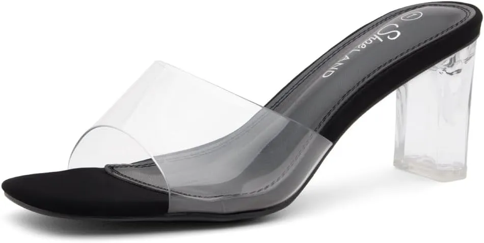 Shoe Land Clear Heels for Women – 3 Inch Chunky Heeled Mules, Transparent Slip-On Square Toe Slides | Dressy Clear Sandals for Wedding, Party & Casual Wear