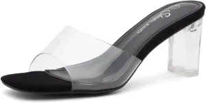 Shoe Land Clear Heels for Women – 3 Inch Chunky Heeled Mules, Transparent Slip-On Square Toe Slides | Dressy Clear Sandals for Wedding, Party & Casual Wear