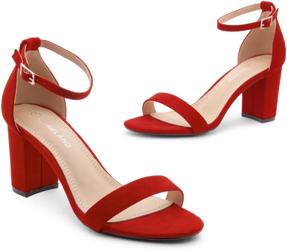 Shoe Land Madeline Women's Low Heels Open Toe Dress Heels with Ankle Strap-Chunky Heeled Sandals, Block Short Heels Pumps Shoes for Wedding Prom and Office