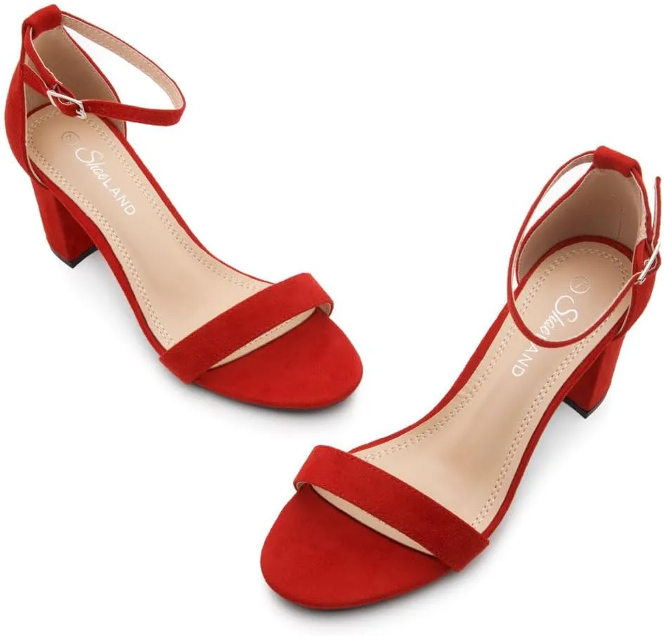 Shoe Land Madeline Women's Low Heels Open Toe Dress Heels with Ankle Strap-Chunky Heeled Sandals, Block Short Heels Pumps Shoes for Wedding Prom and Office