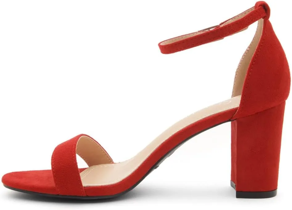 Shoe Land Madeline Women's Low Heels Open Toe Dress Heels with Ankle Strap-Chunky Heeled Sandals, Block Short Heels Pumps Shoes for Wedding Prom and Office