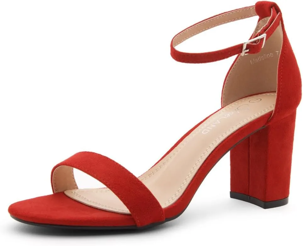 Shoe Land Madeline Women's Low Heels Open Toe Dress Heels with Ankle Strap-Chunky Heeled Sandals, Block Short Heels Pumps Shoes for Wedding Prom and Office