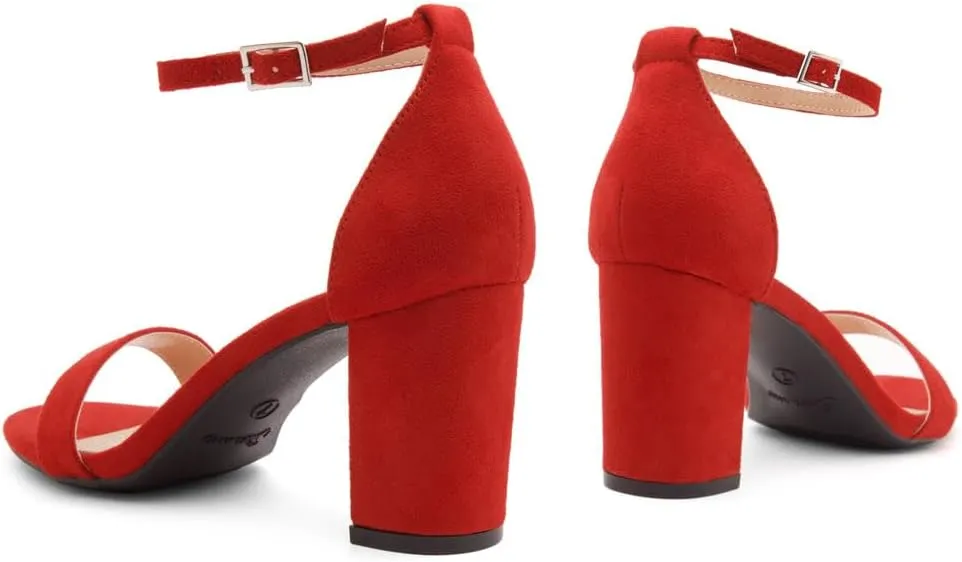 Shoe Land Madeline Women's Low Heels Open Toe Dress Heels with Ankle Strap-Chunky Heeled Sandals, Block Short Heels Pumps Shoes for Wedding Prom and Office