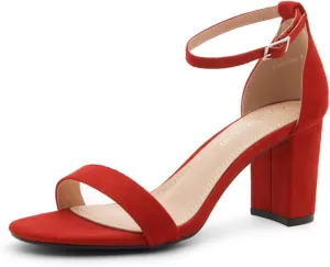 Shoe Land Madeline Women's Low Heels Open Toe Dress Heels with Ankle Strap-Chunky Heeled Sandals, Block Short Heels Pumps Shoes for Wedding Prom and Office