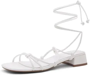 Shoe Land SL-Danica Women's Lace-Up Chunky Low Heels, Strappy Ankle Wrap Heeled Sandals, Square Open Toe Tie-Up Dress Sandals for Holiday, Party, and Wedding