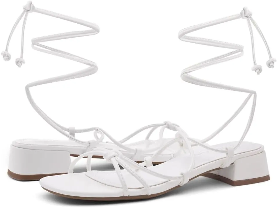 Shoe Land SL-Danica Women's Lace-Up Chunky Low Heels, Strappy Ankle Wrap Heeled Sandals, Square Open Toe Tie-Up Dress Sandals for Holiday, Party, and Wedding
