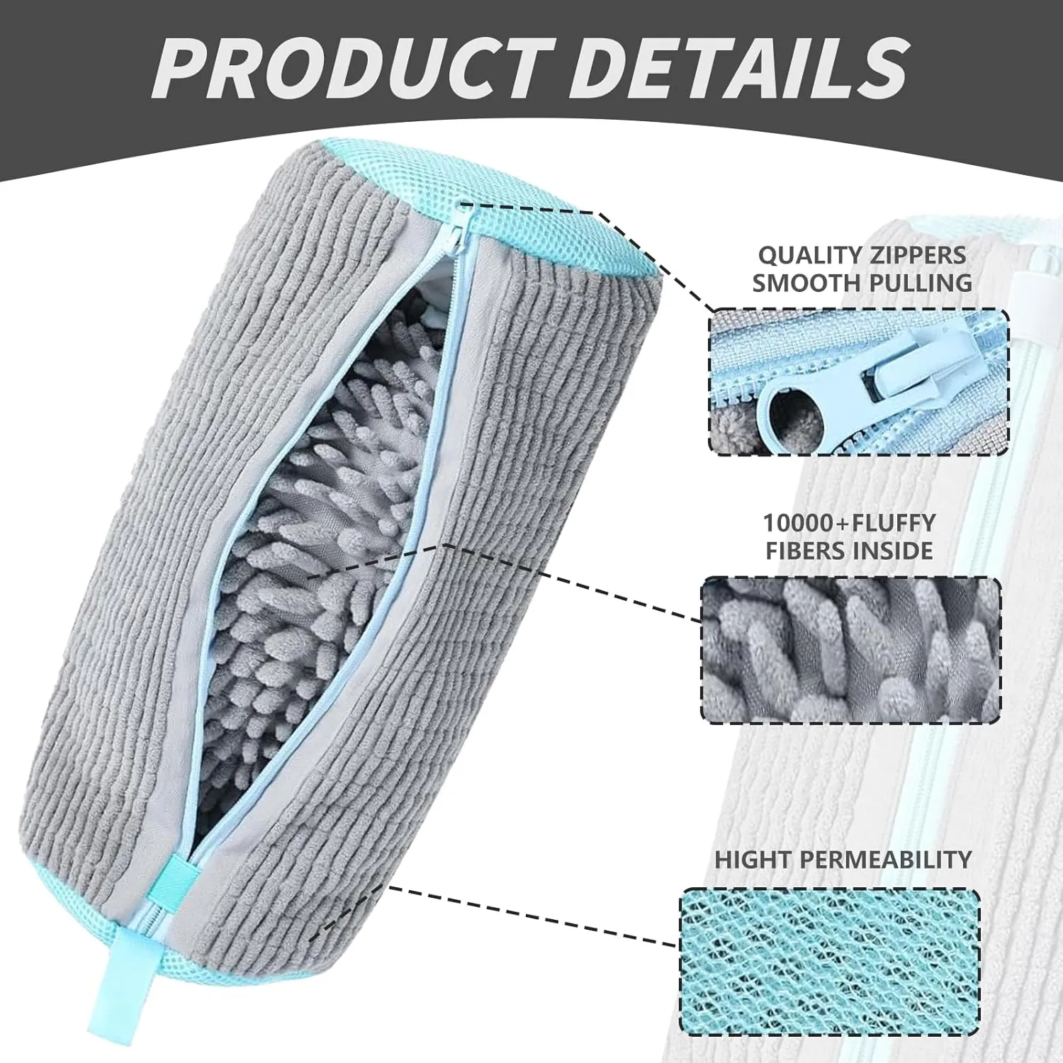 Shoe Washing Machine Bag, Laundry Shoe Bag for Washer and Dryer Reusable Shoe Cleaning Bags, 360° Deep Clean for Sneakers, Tennis Shoes and Slippers - 2 Pcs (Grey)