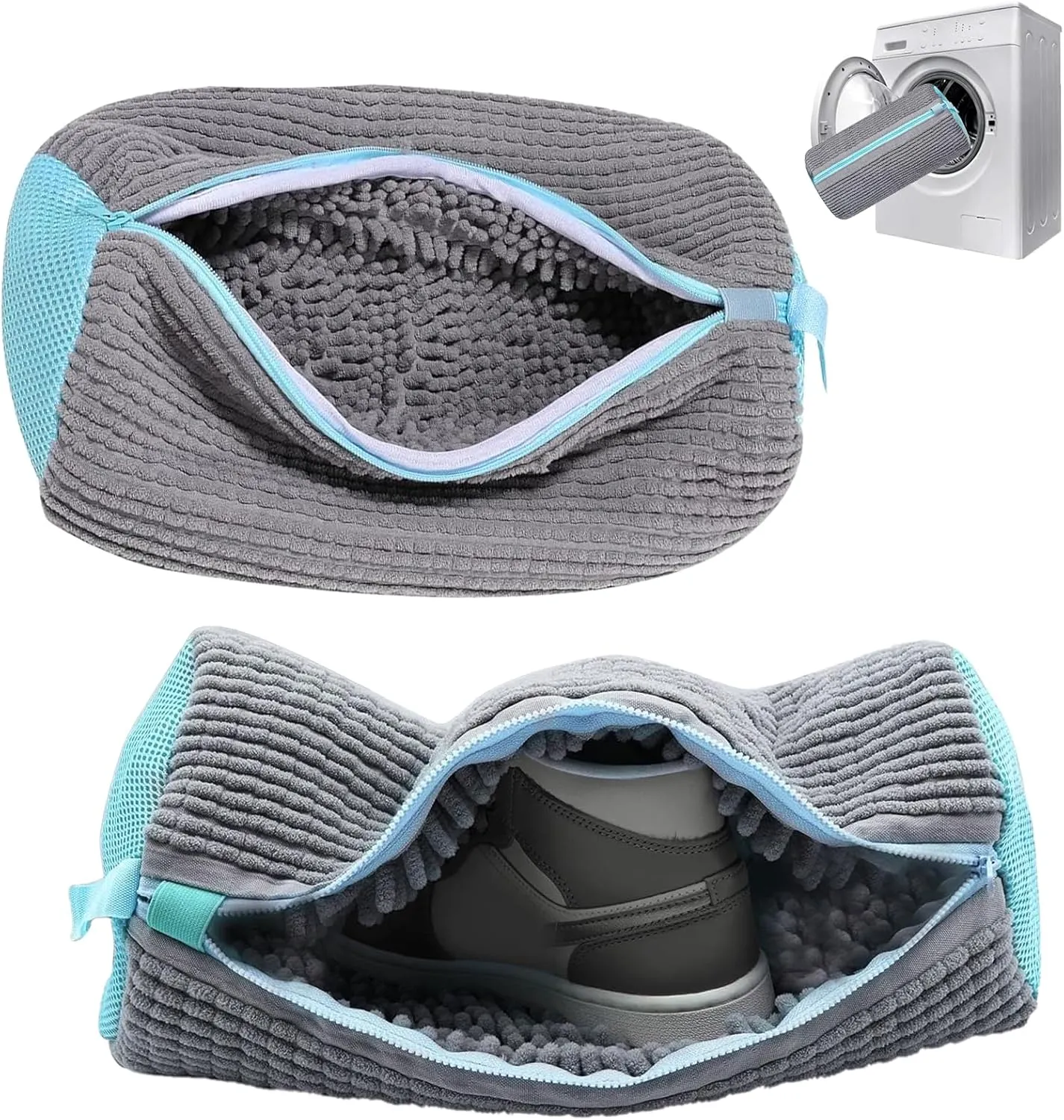 Shoe Washing Machine Bag, Laundry Shoe Bag for Washer and Dryer Reusable Shoe Cleaning Bags, 360° Deep Clean for Sneakers, Tennis Shoes and Slippers - 2 Pcs (Grey)