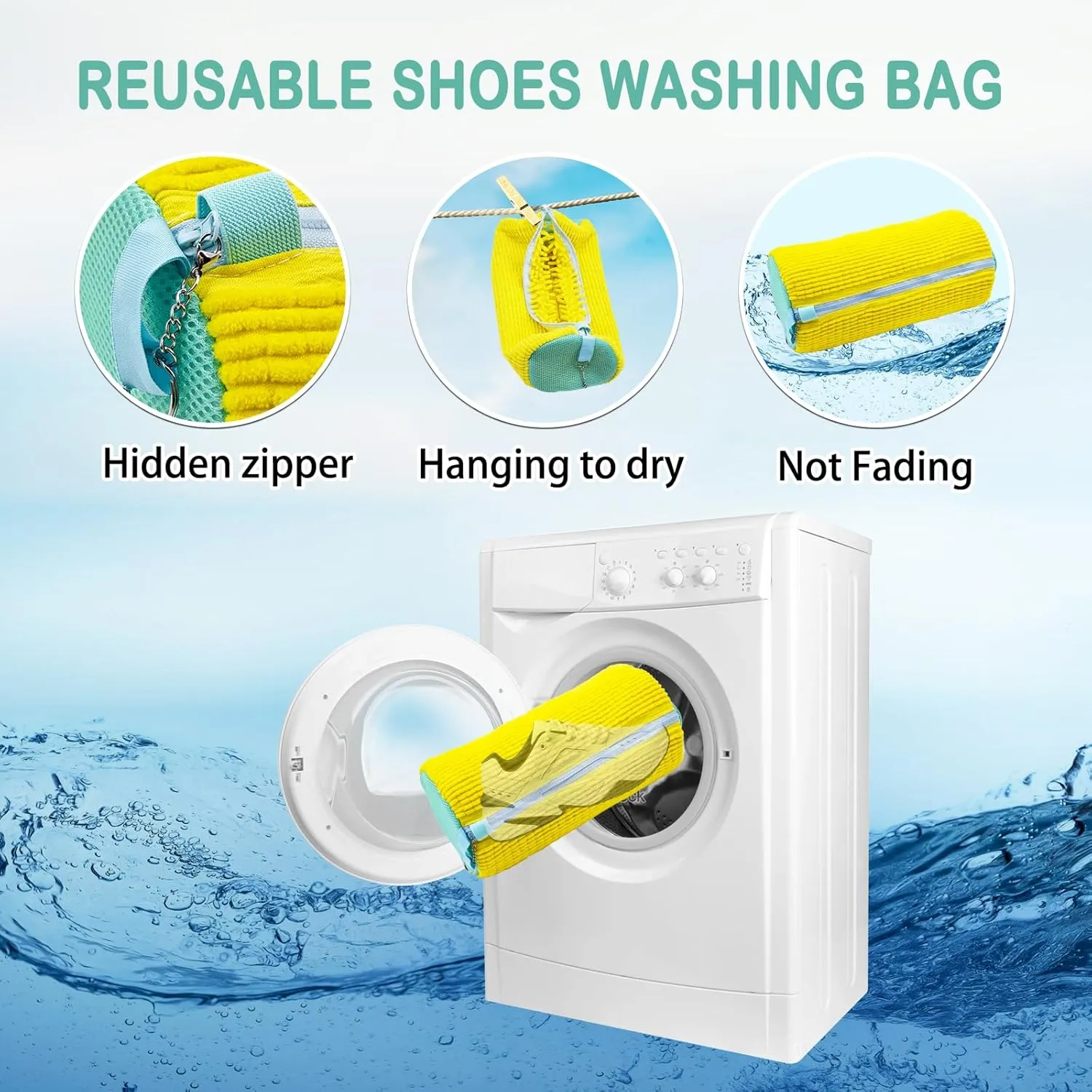 Shoe Washing Machine Bag, Shoe Washing Bag for Sneakers, Reusable Laundry Shoe Bag for Washer and Dryer, Yellow-A 4Pcs