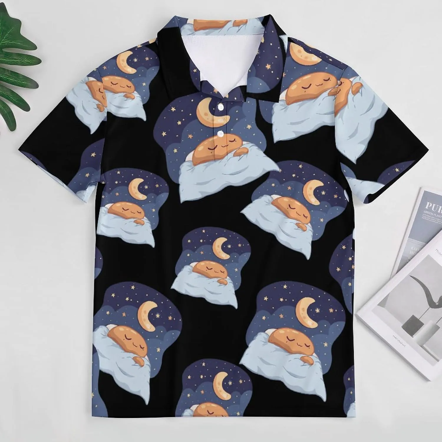 Sleeping Cocoa Chocolate Beans Hawaiin Polo Shirt for Men Casual Golf Shirts Short Sleeves Collared Top
