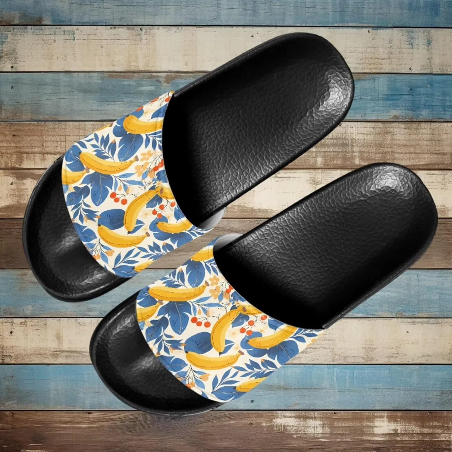 Slide Sandals, Beach Flats for Women, Comfotable Open Toe Non Slip Summer Shoes for Gym, Pool, Camping, Beach