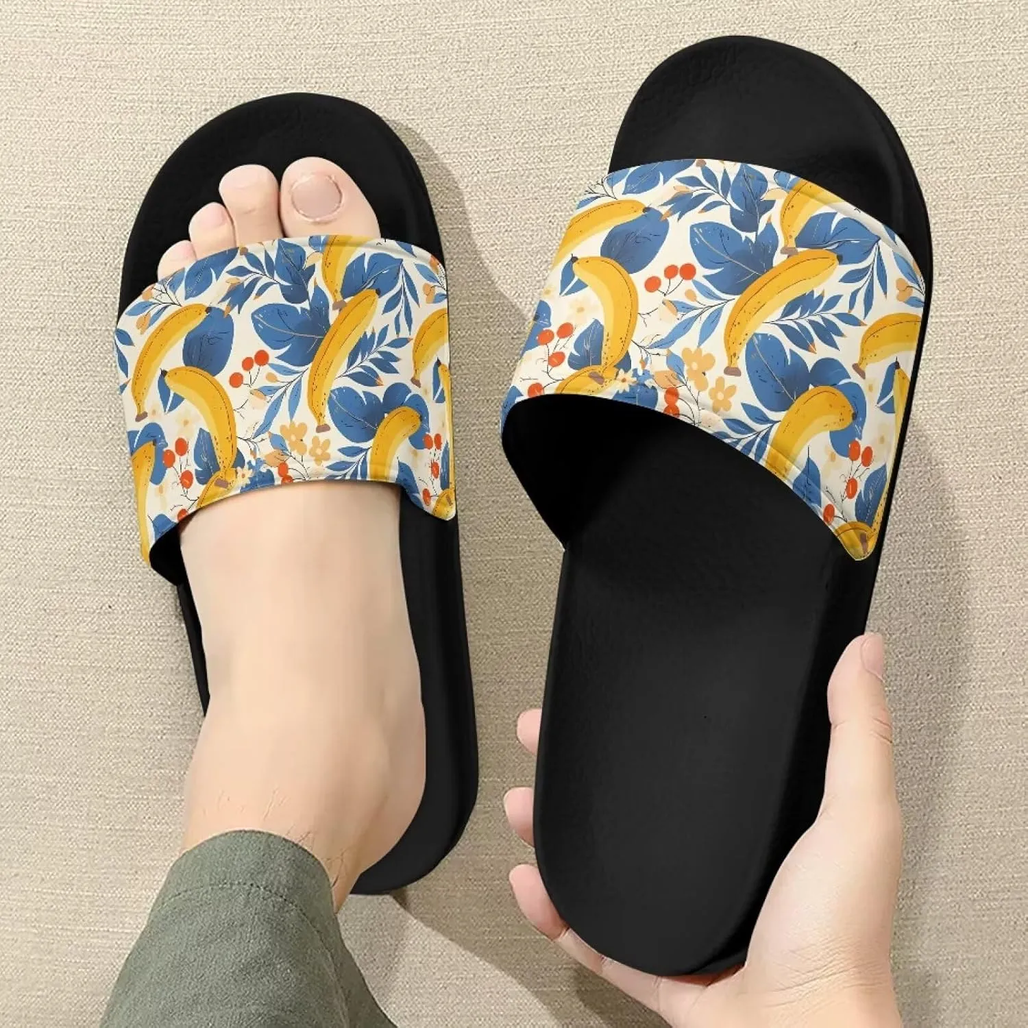 Slide Sandals, Beach Flats for Women, Comfotable Open Toe Non Slip Summer Shoes for Gym, Pool, Camping, Beach