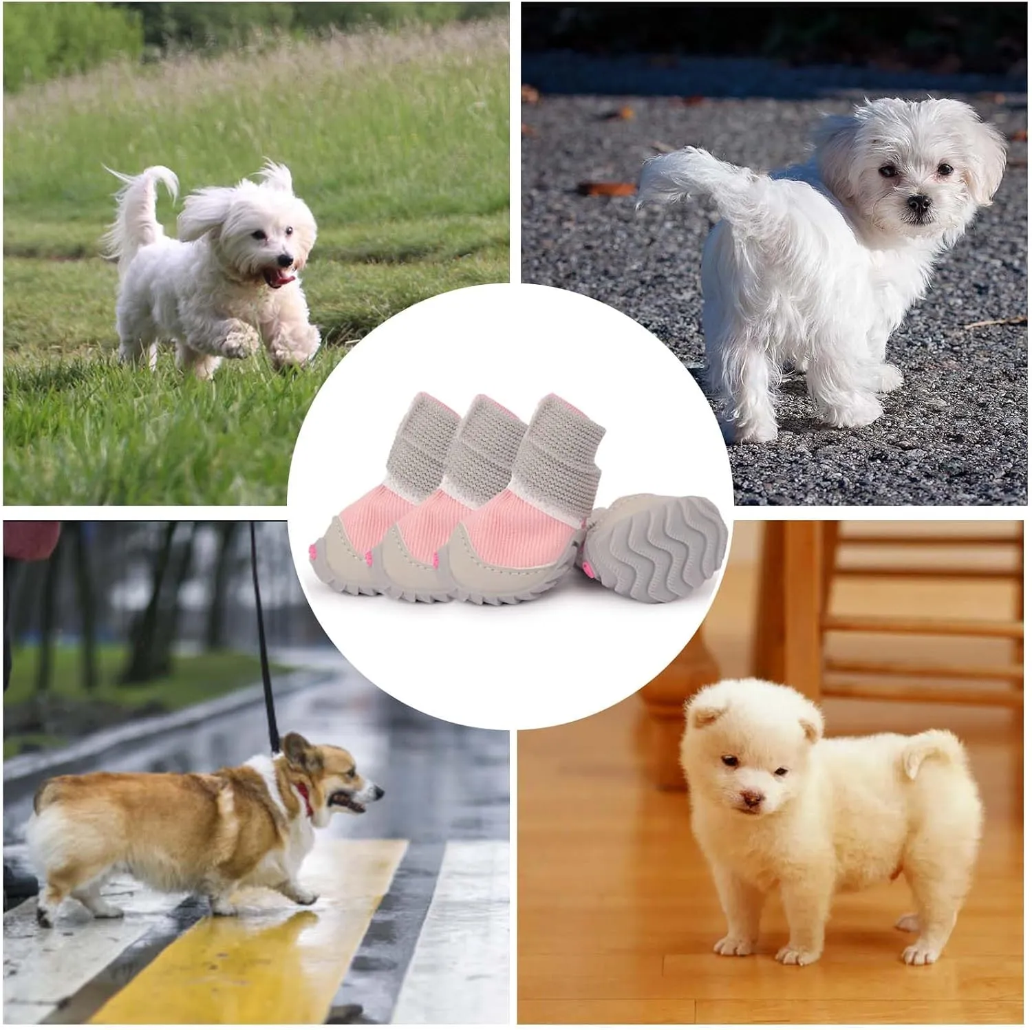 Soft Dog Shoes for Small Dogs,Dog Paw Protector for Outdoor Activies,Anti-Slip Dog Boots, Size 5, Pink