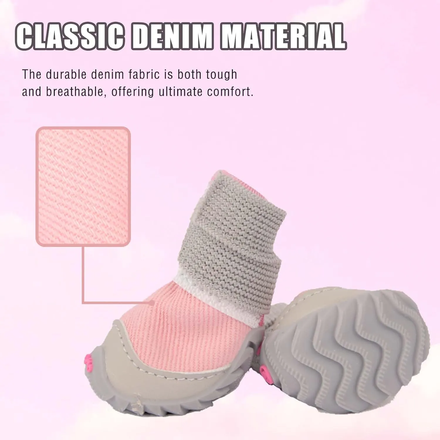Soft Dog Shoes for Small Dogs,Dog Paw Protector for Outdoor Activies,Anti-Slip Dog Boots, Size 5, Pink
