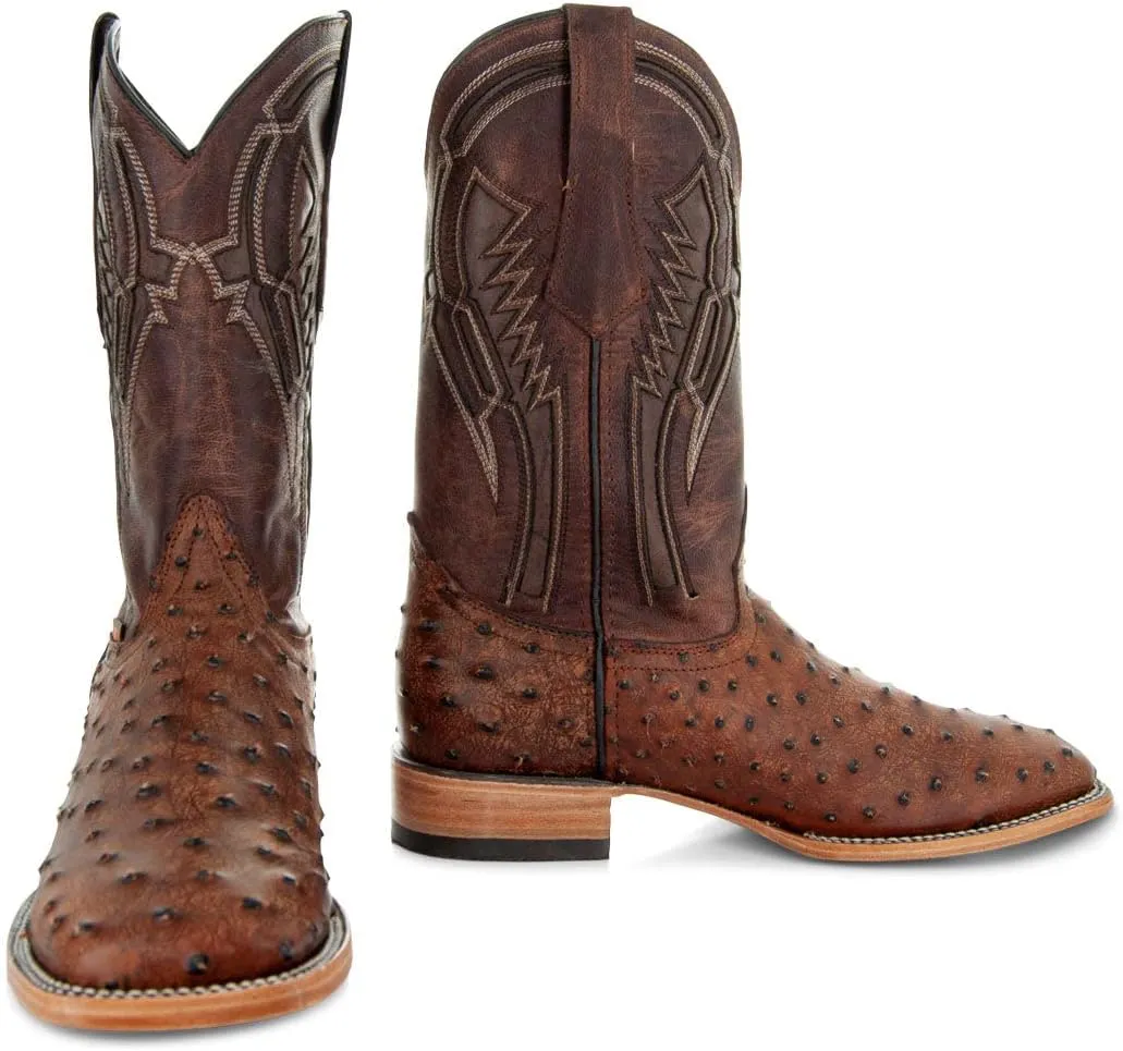 Soto Boots Men's Out of the Wild Ostrich Print Cowboy Boots, Exotic Print Men's Cowboy Boots, Western Boots For Men H50031