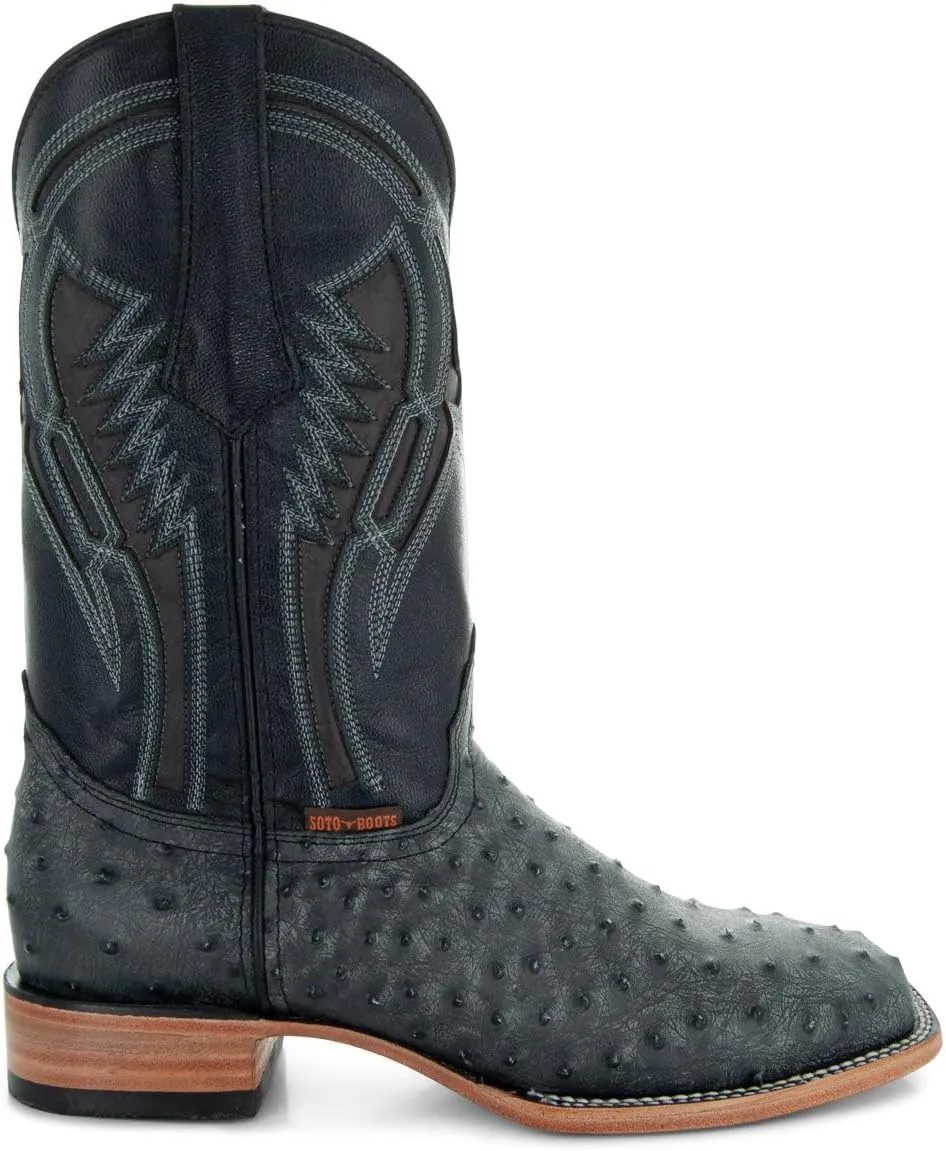 Soto Boots Men's Out of the Wild Ostrich Print Cowboy Boots, Exotic Print Men's Cowboy Boots, Western Boots For Men H50031