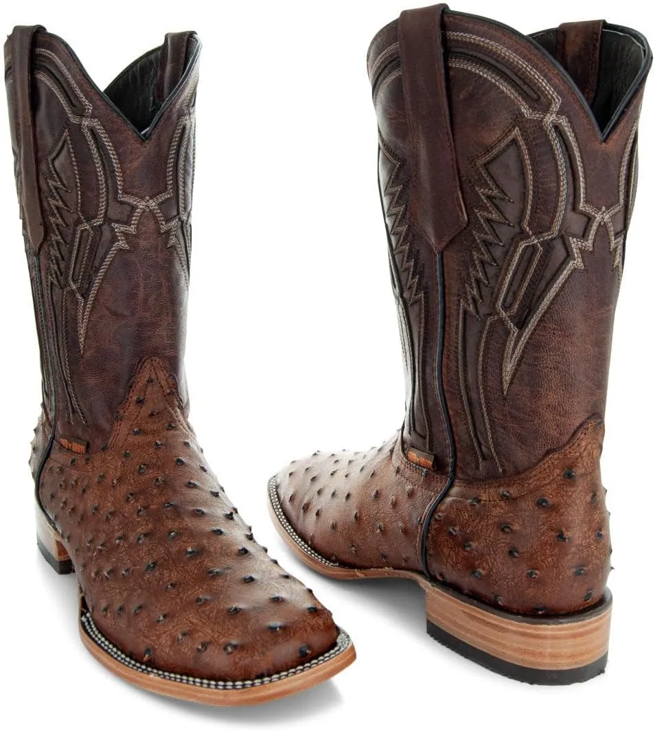 Soto Boots Men's Out of the Wild Ostrich Print Cowboy Boots, Exotic Print Men's Cowboy Boots, Western Boots For Men H50031