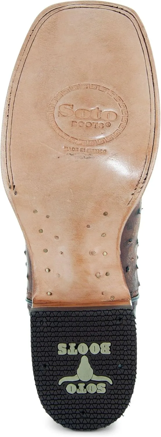 Soto Boots Men's Out of the Wild Ostrich Print Cowboy Boots, Exotic Print Men's Cowboy Boots, Western Boots For Men H50031