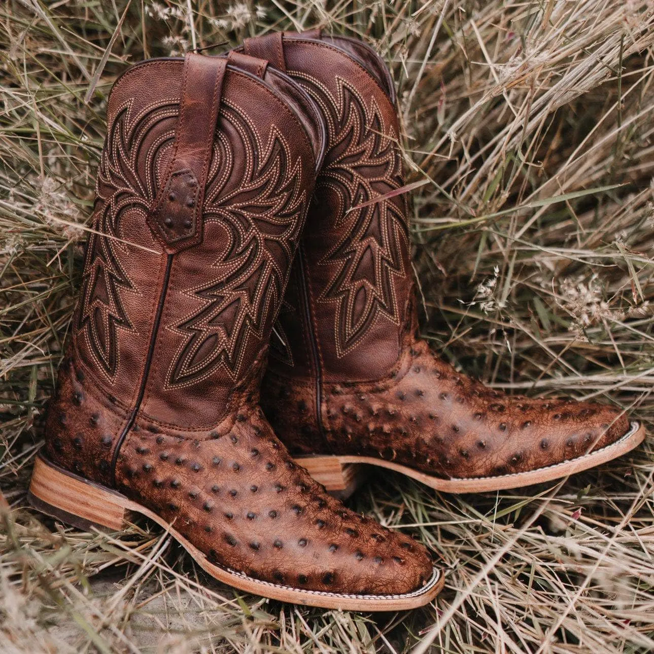 Soto Boots Men's Out of the Wild Ostrich Print Cowboy Boots, Exotic Print Men's Cowboy Boots, Western Boots For Men H50031