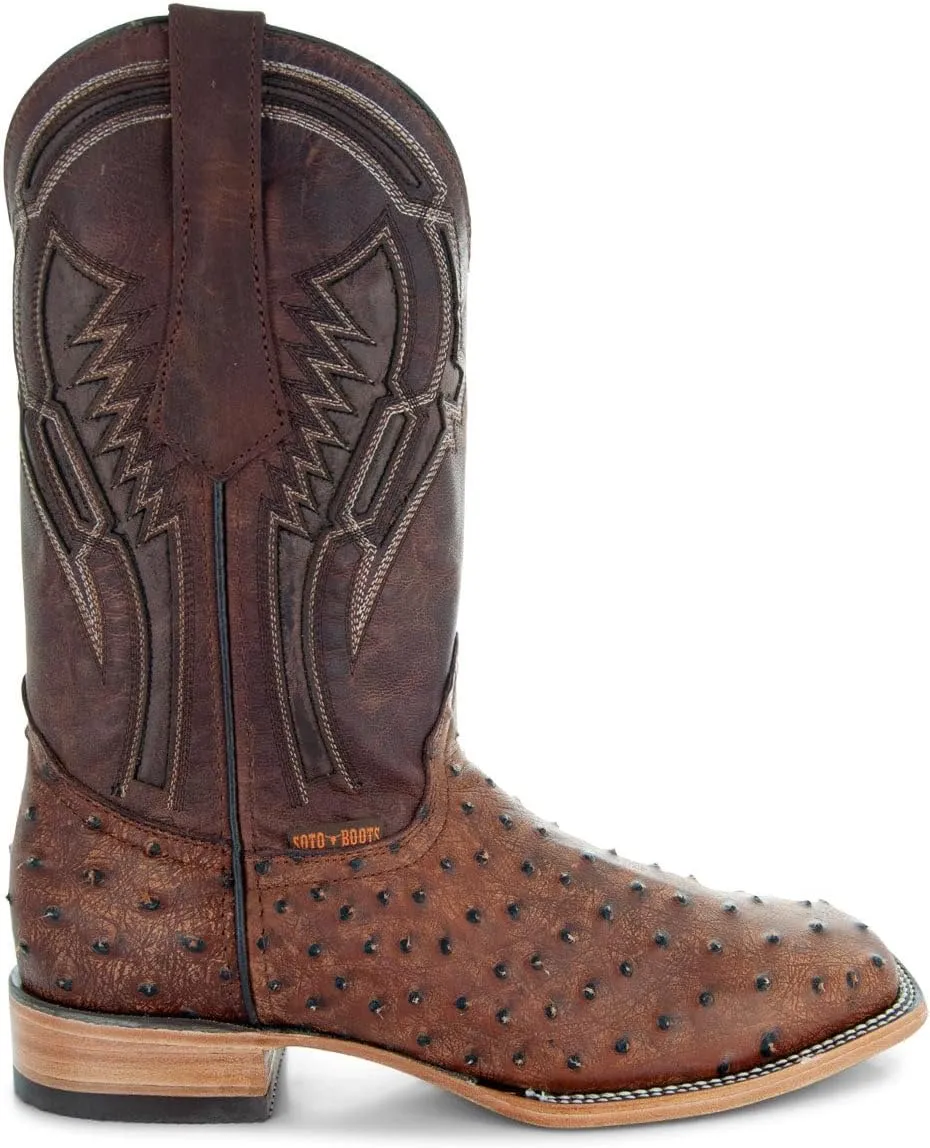 Soto Boots Men's Out of the Wild Ostrich Print Cowboy Boots, Exotic Print Men's Cowboy Boots, Western Boots For Men H50031